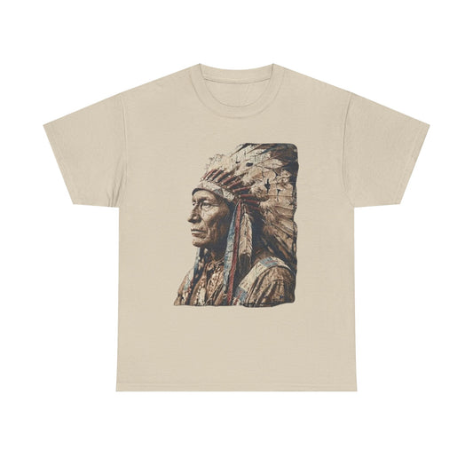 Native Chief Portrait T‑Shirt — Vintage Headdress Graphic Tee