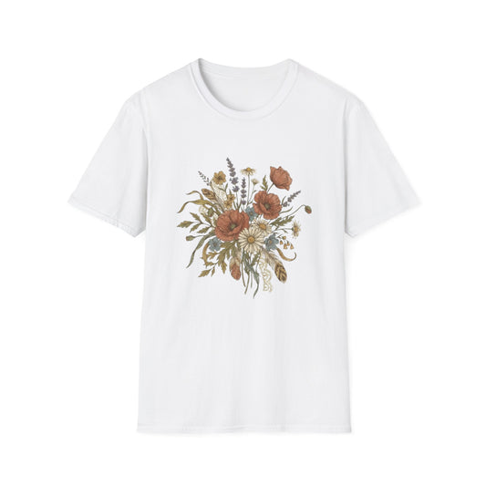 Rustic Wildflower Bouquet T-Shirt | Boho Floral Illustration