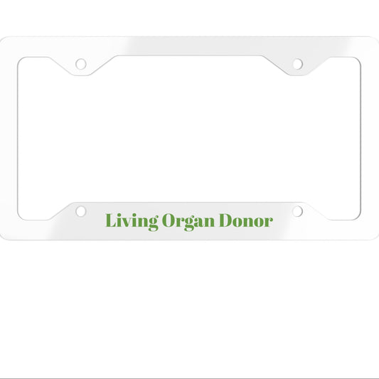 White license plate frame with 'Living Organ Donor' text on a white background