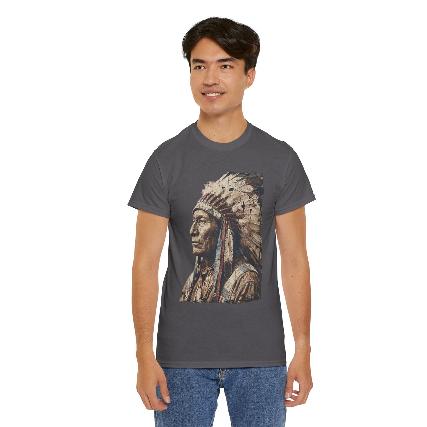 Native Chief Portrait T‑Shirt — Vintage Headdress Graphic Tee