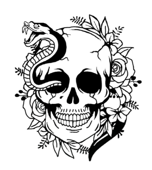 Skull, Snake, Flowers Sticker