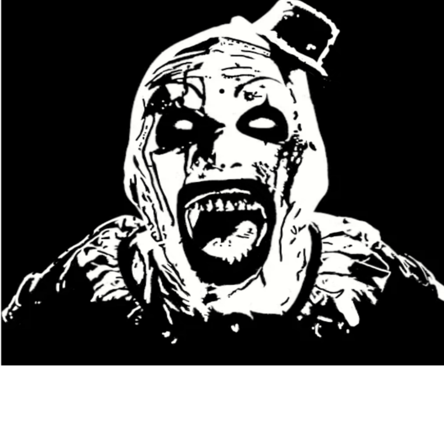White matte horror clown‑mask wall decal, large size, high‑contrast