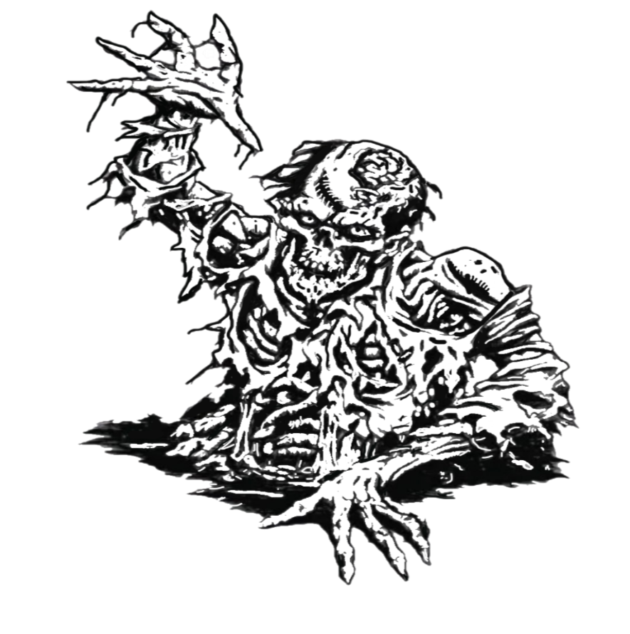 “Zombie graphic vinyl decal, white, applied on white car door; single‑color, high‑contrast design”