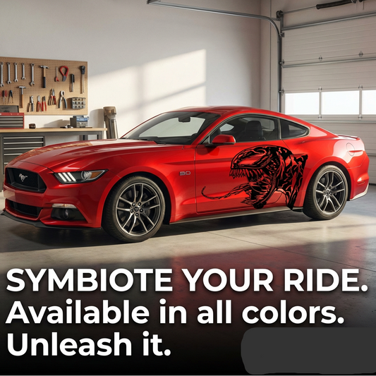 Venom inspired vinyl decal made with 6 year die-cut vinyl on red car