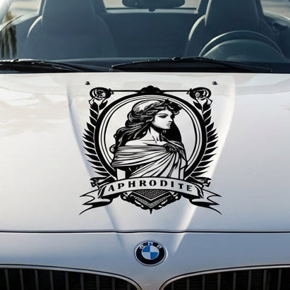 “Gold Aphrodite goddess silhouette decal on car hood