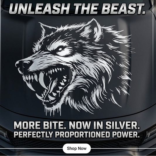 “White werewolf vinyl car decal on HOOD 23 X 23