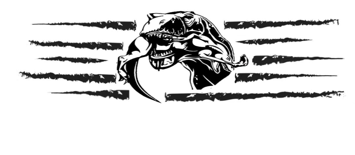 T‑Rex eating raptor vinyl car decal, black on white truck bedside, die‑cut with no background