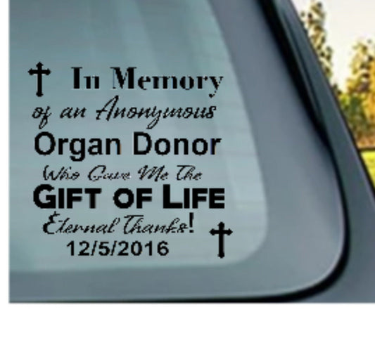 Organ Donation Decal, Anonymous Organ Donor,Vinyl Decal, Donate Life, Donate Kidney Decal, Living Donor, Recycle Yourself,Organ Donor,