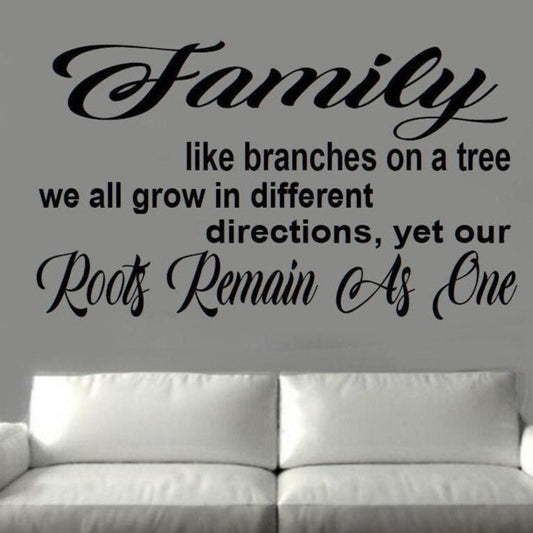 Family wall lettering vinyl decal, matte black, 15×13, painted‑on look on smooth wall