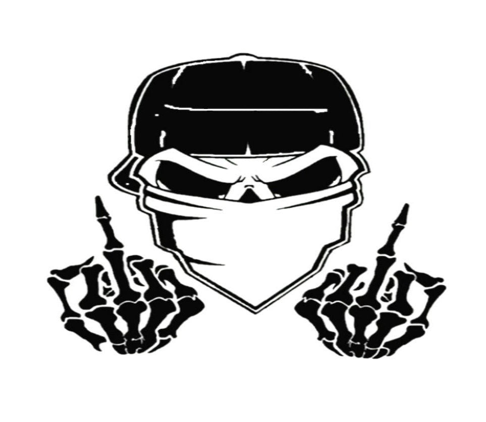 Skull with Middle Fingers Auto Accent Decal, Skulls Car Vinyl, Skull middle finger Car Decal ,Hot Car Decal, Skeleton Decal Skull Bandit