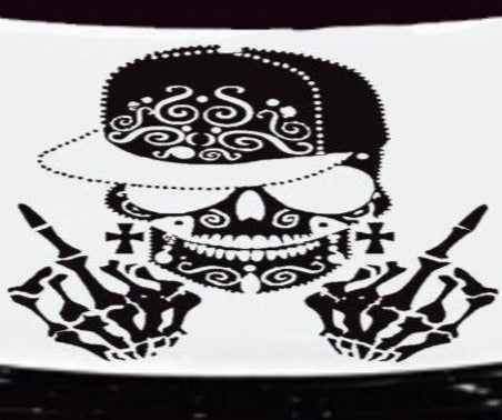 Black matte skull with shades hood/wall decal, large size, high‑contrast silhouette on smooth painted surface