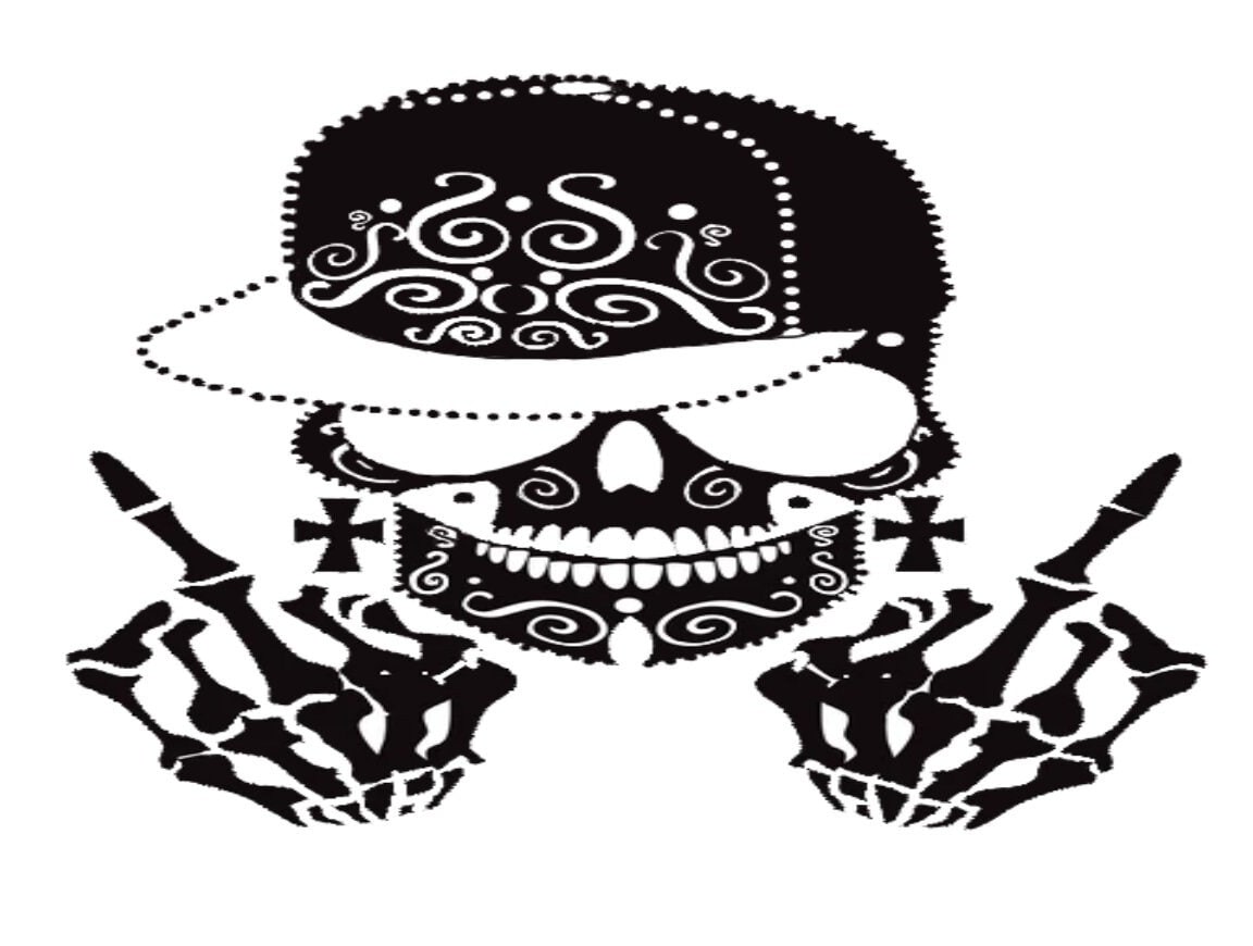 Black matte skull with shades hood/wall decal, large size, high‑contrast silhouette on smooth painted surface