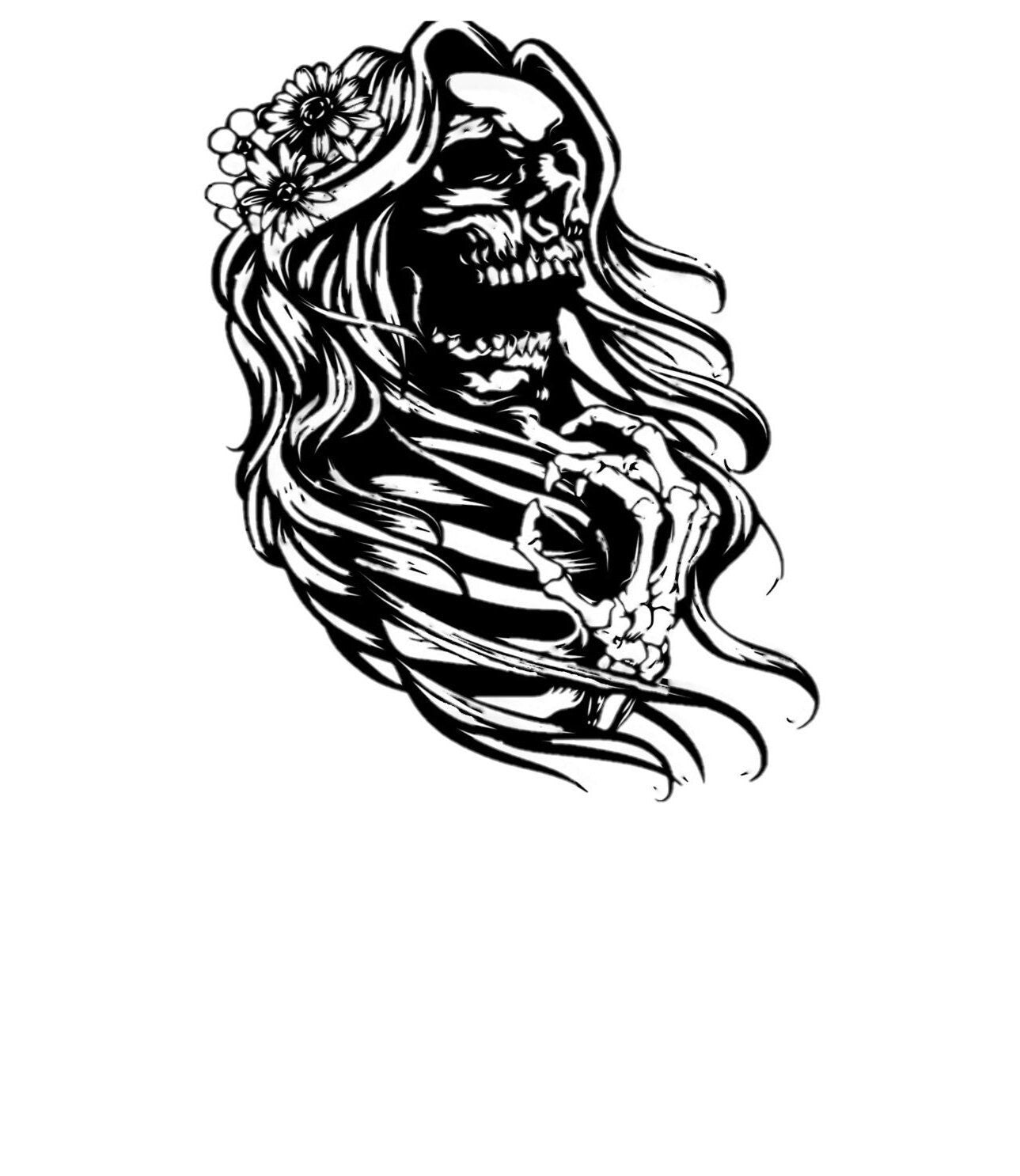 Female Skull Auto Accent Decal, Skull Car Vinyl, Girl Skull Car Decal , Skull Hood Decal, Skull Hood Sticker, Female Skull Flowers,