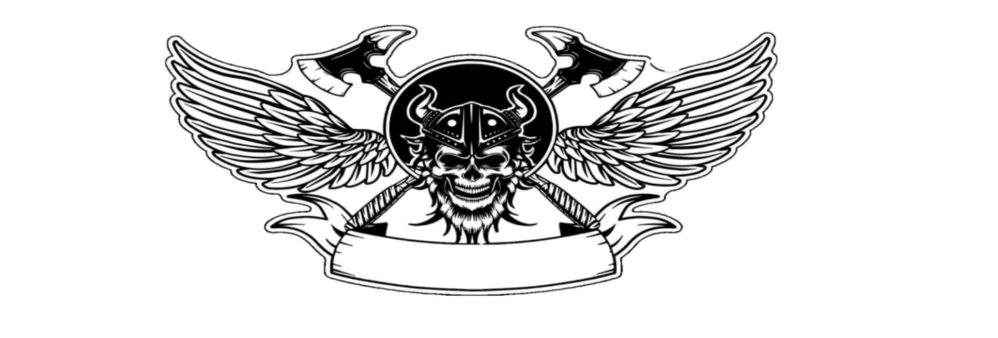 “Black matte Norse/Viking skull wall decal, large size, high‑contrast silhouette on smooth painted wall”