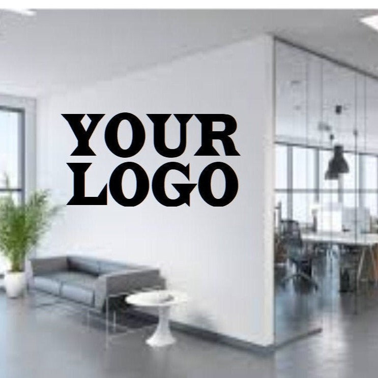 “Custom business logo decal on office wall, black gloss, 30×15”