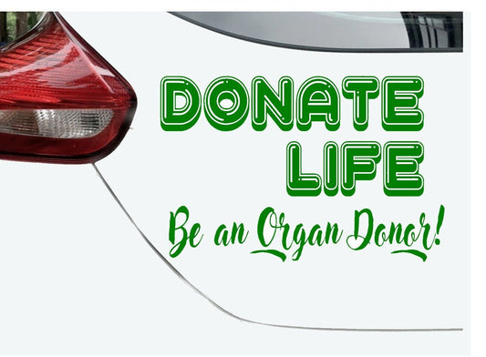“Donate Life organ donor vinyl car window decal, white, 9‑inch width”