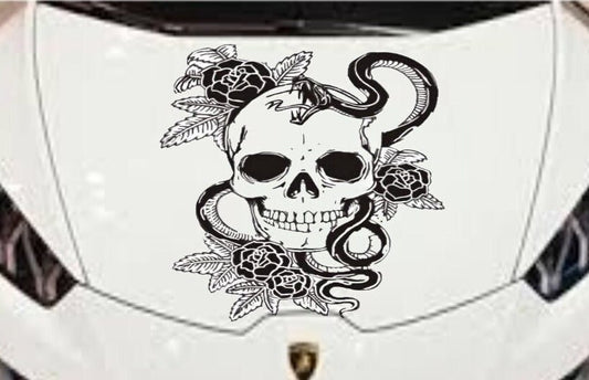 Skull, Snake Flowers Decal - due to the great amount detail on this decal, only large sizes are available
