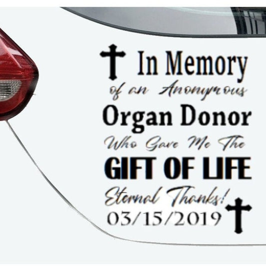Organ Donation Decal, Anonymous Organ Donor,Vinyl Decal, Donate Life, Donate Kidney Decal, Living Donor, Recycle Yourself,Organ Donor,