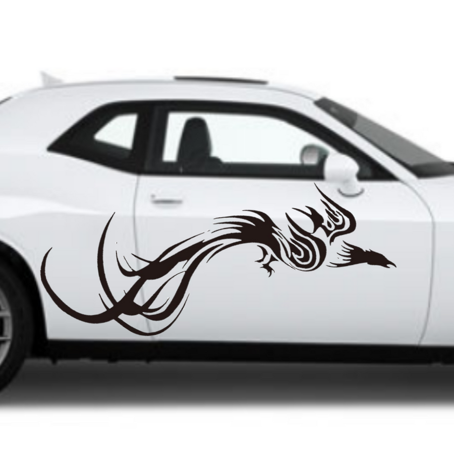 Phoenix vinyl decal on a white car