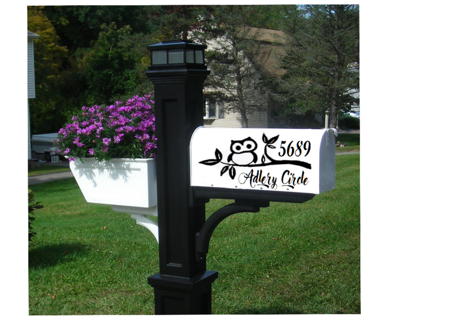 Owl Mailbox Decal with black vinyl personalized with your address