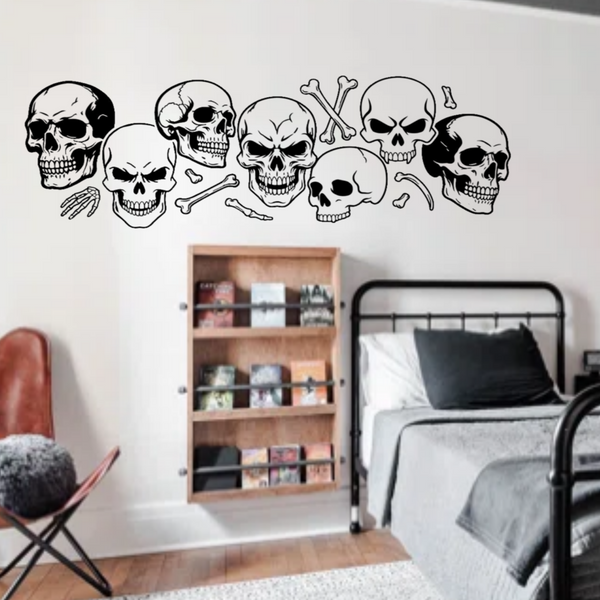 Skull and bones vinyl decal applied to wall gothic style vehicle graphic