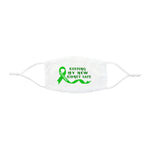 "keeping my new kidney safe" White face mask with green ribbon and text on a white background