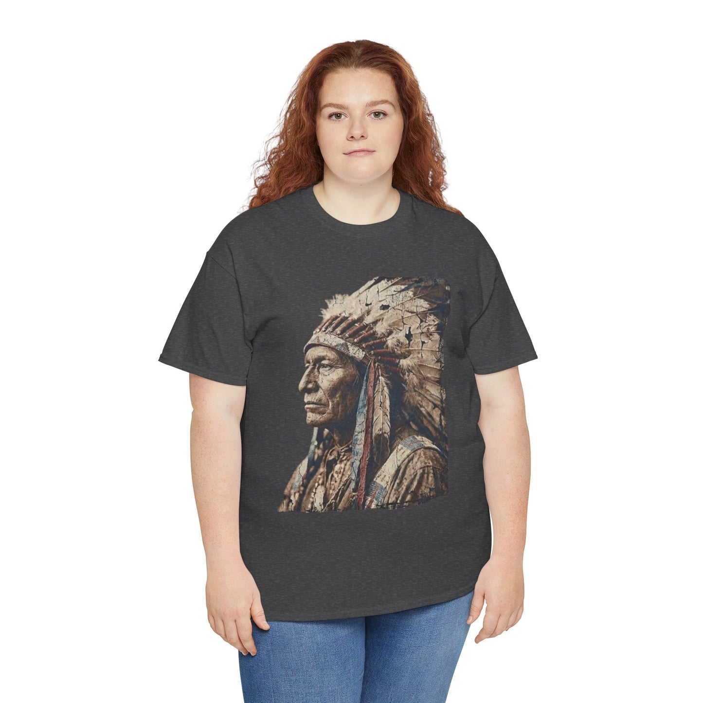 Native Chief Portrait T‑Shirt — Vintage Headdress Graphic Tee