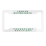 Organ donation ‘Transplant Recipient’ plate frame mounted on car, matte finish, standard 12×6 fit