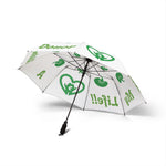 Foldable umbrella with ‘A kidney donor saved my life’ message, semi‑automatic, open canopy view