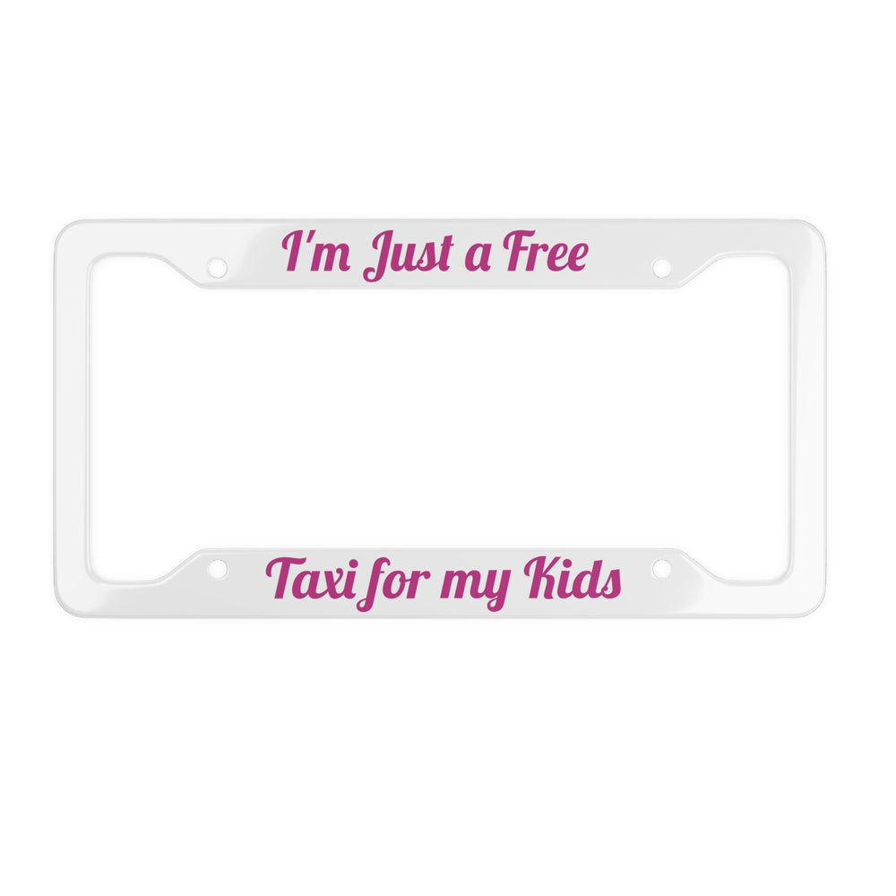 Taxi Mom matte aluminum license plate frame, 12.2×6.3, pre‑drilled holes, vibrant color print