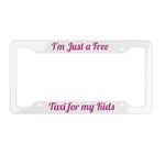 Taxi Mom matte aluminum license plate frame, 12.2×6.3, pre‑drilled holes, vibrant color print