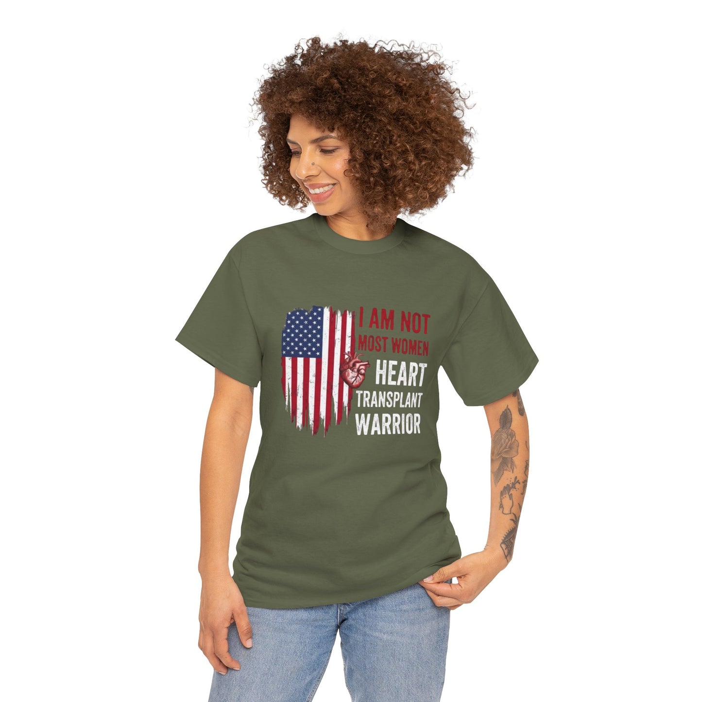 Heart Transplant Warrior T‑Shirt — I Am Not Most Women Patriotic Flag Tee