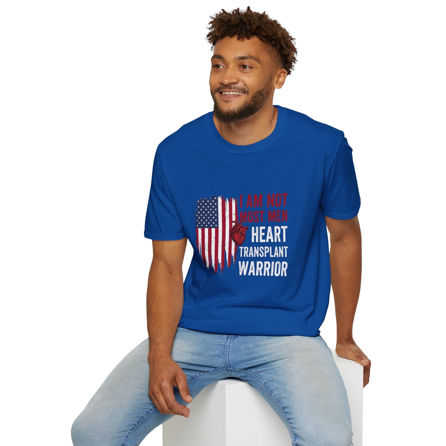 I Am Not Most Men, Heart Transplant Warrior, Heart American flag T-Shirt | Patriotic graphic tee
