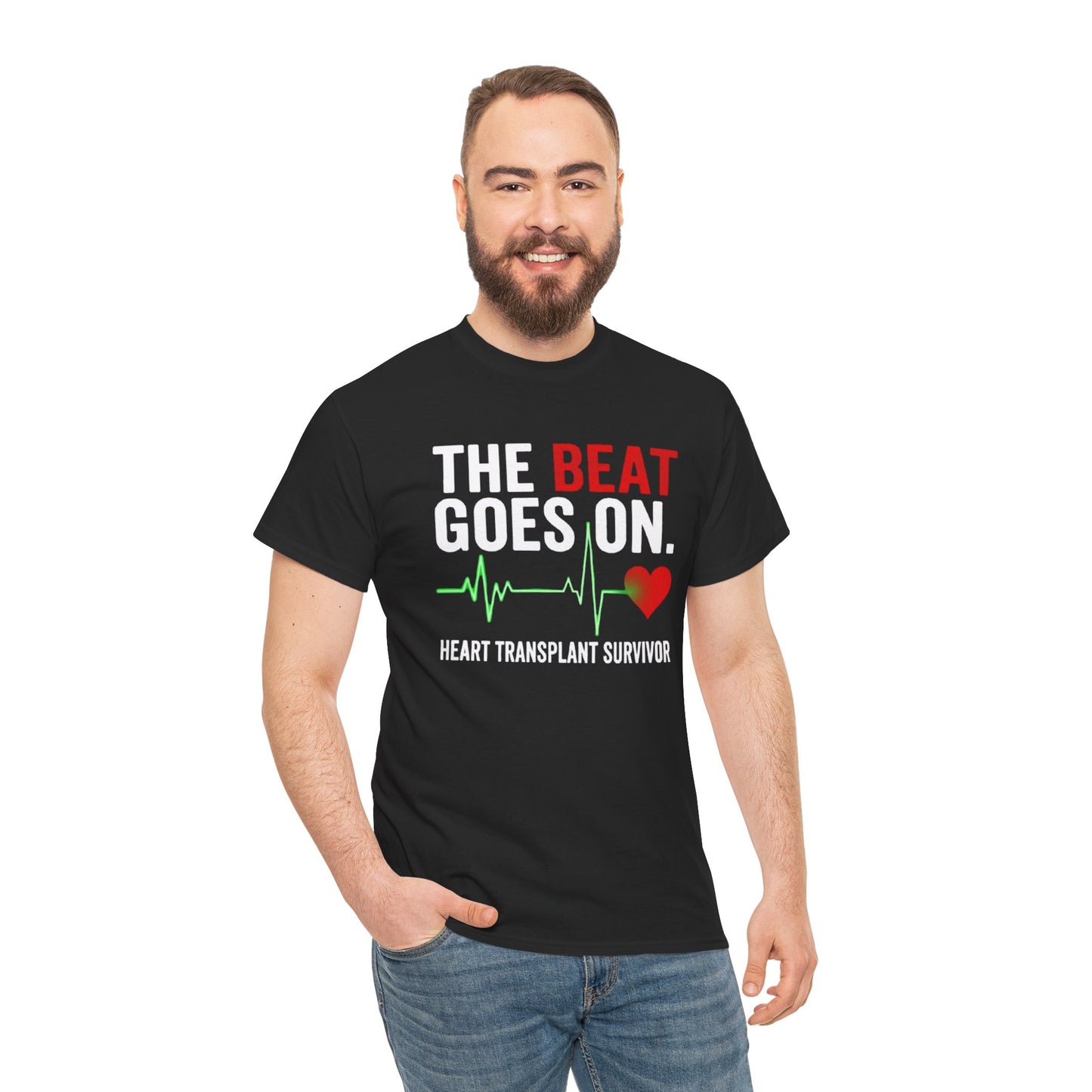 Heart Transplant Survivor T-Shirt - "The Beat Goes On" Cardiovascular Awareness Tee