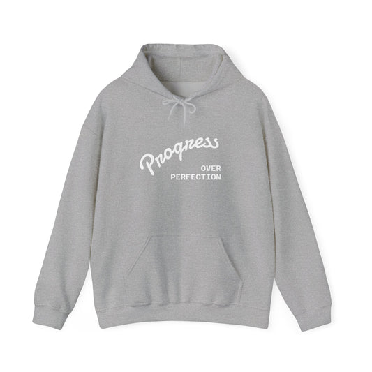 Progress Over Perfection Hoodie | Minimal Script Motivational Sweatshirt