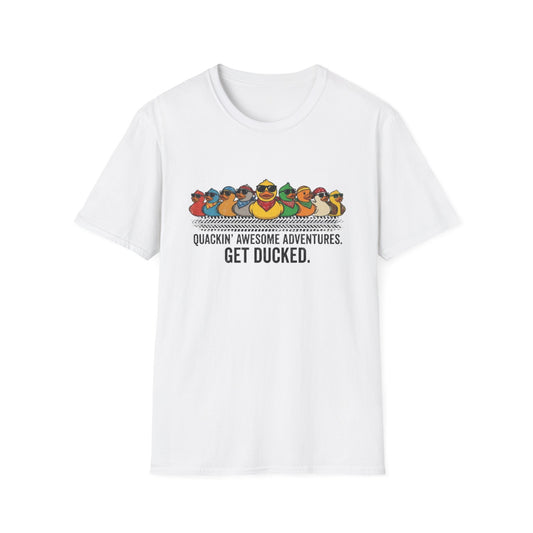 Quackin' Awesome Adventures Get Ducked T-Shirt | Rubber Duckie Row Graphic Tee