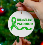 Transplant Warrior round ceramic ornament, glossy, 2.76 inch, gold hanging string