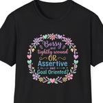 “Assertive & Goal Oriented floral graphic t‑shirt, black, front