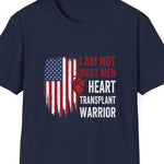 “Heart Transplant Warrior ‘I am not most men’ tee, Blue, soft cotton jersey, flat lay