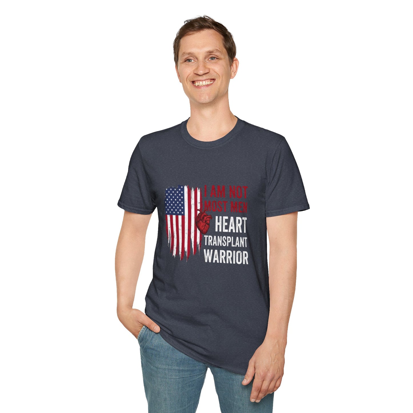 I Am Not Most Men, Heart Transplant Warrior, Heart American flag T-Shirt | Patriotic graphic tee