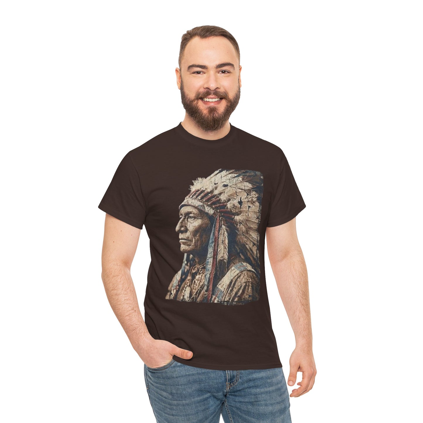 Native Chief Portrait T‑Shirt — Vintage Headdress Graphic Tee