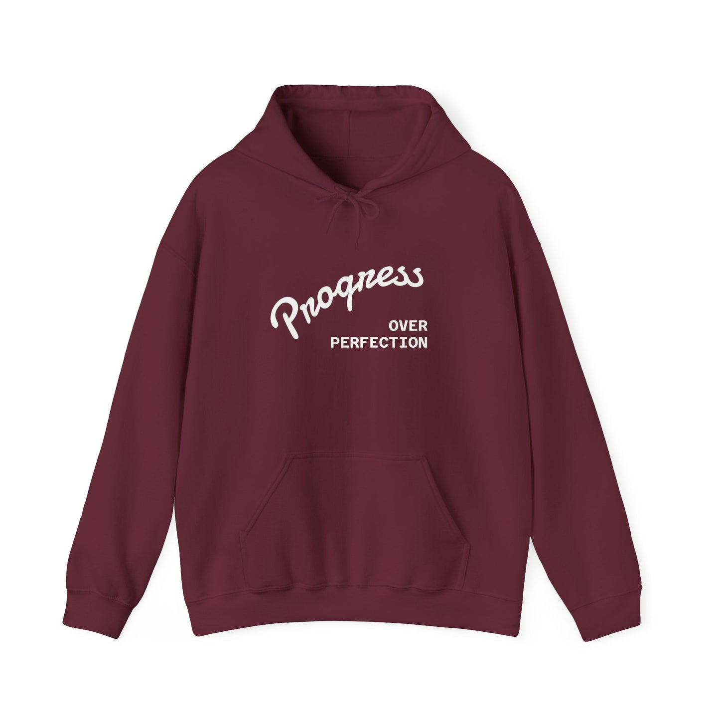 Progress Over Perfection Hoodie | Minimal Script Motivational Sweatshirt
