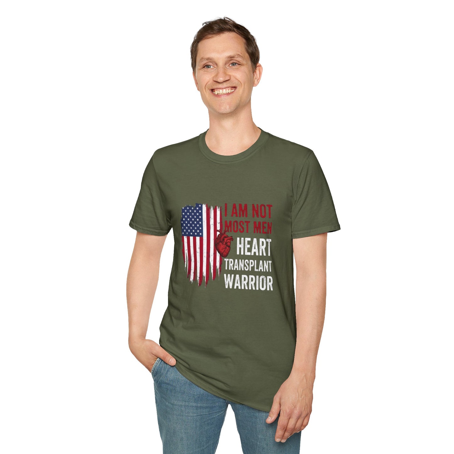 I Am Not Most Men, Heart Transplant Warrior, Heart American flag T-Shirt | Patriotic graphic tee