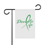 Donate Life garden flag with green awareness ribbon lettering, double‑sided, 12×18, top‑sleeve