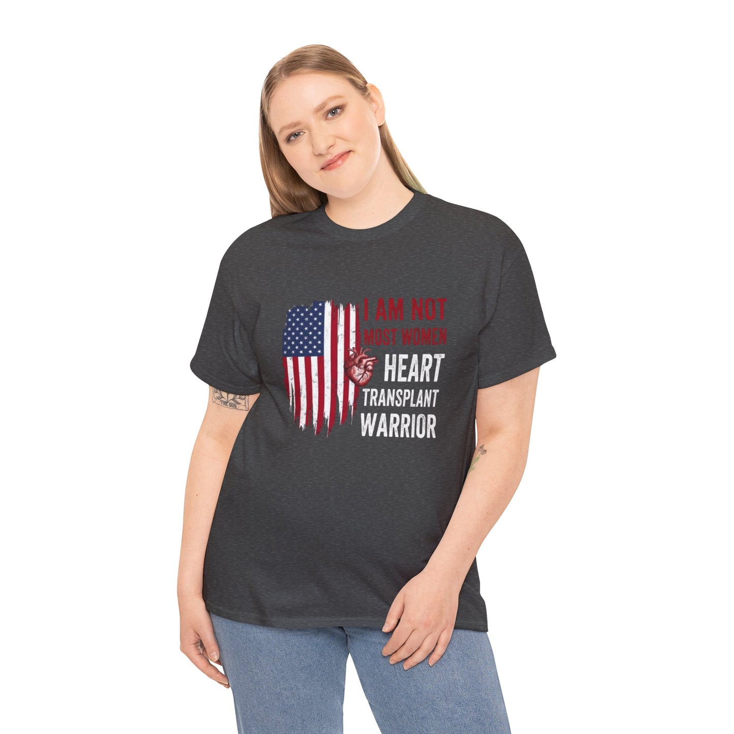 Heart Transplant Warrior T‑Shirt — I Am Not Most Women Patriotic Flag Tee