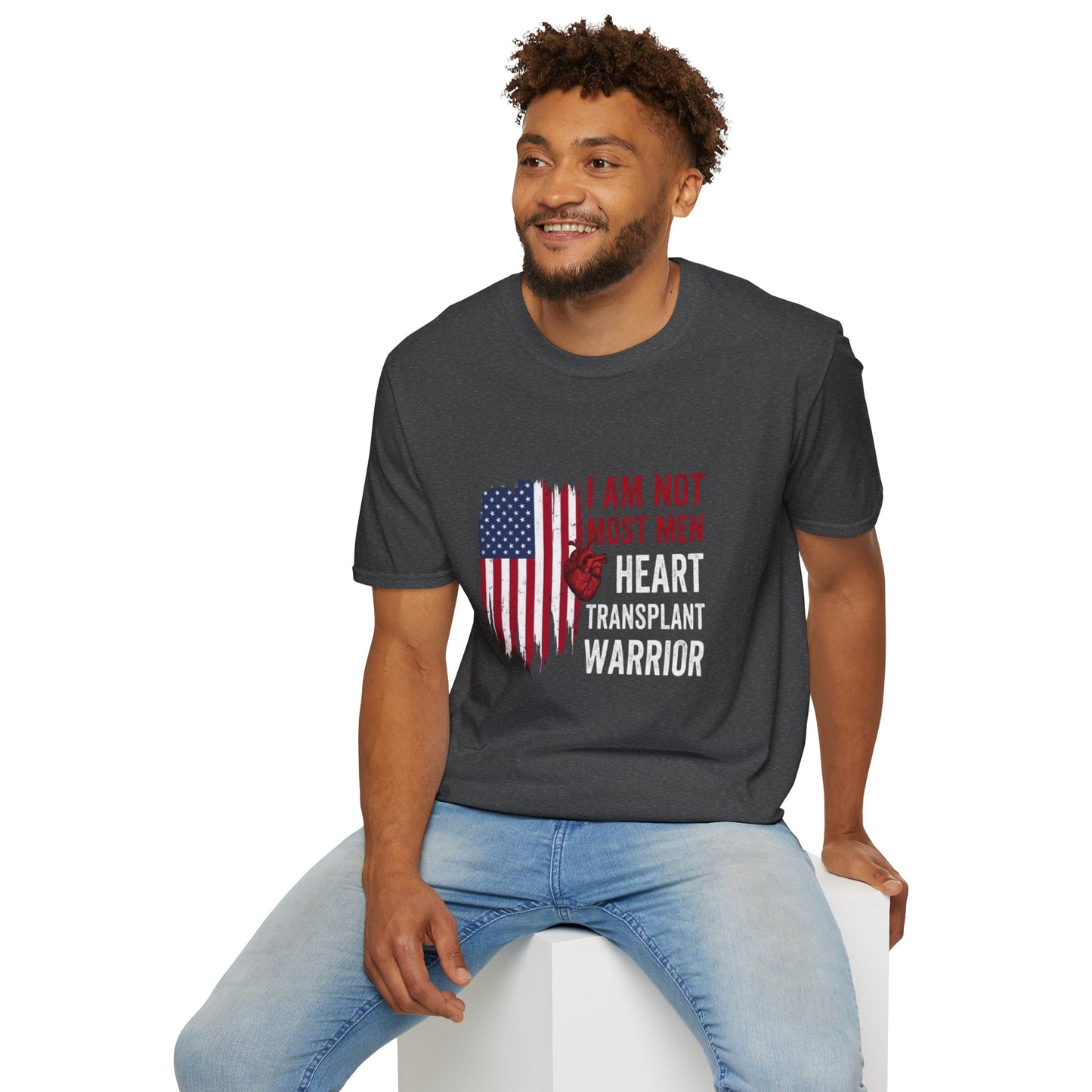 I Am Not Most Men, Heart Transplant Warrior, Heart American flag T-Shirt | Patriotic graphic tee