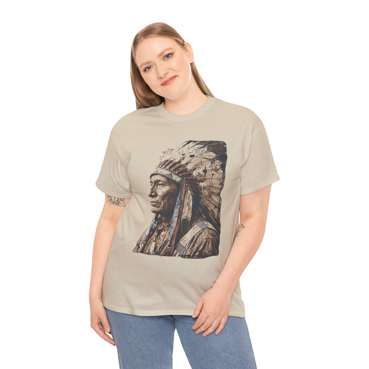 Native Chief Portrait T‑Shirt — Vintage Headdress Graphic Tee