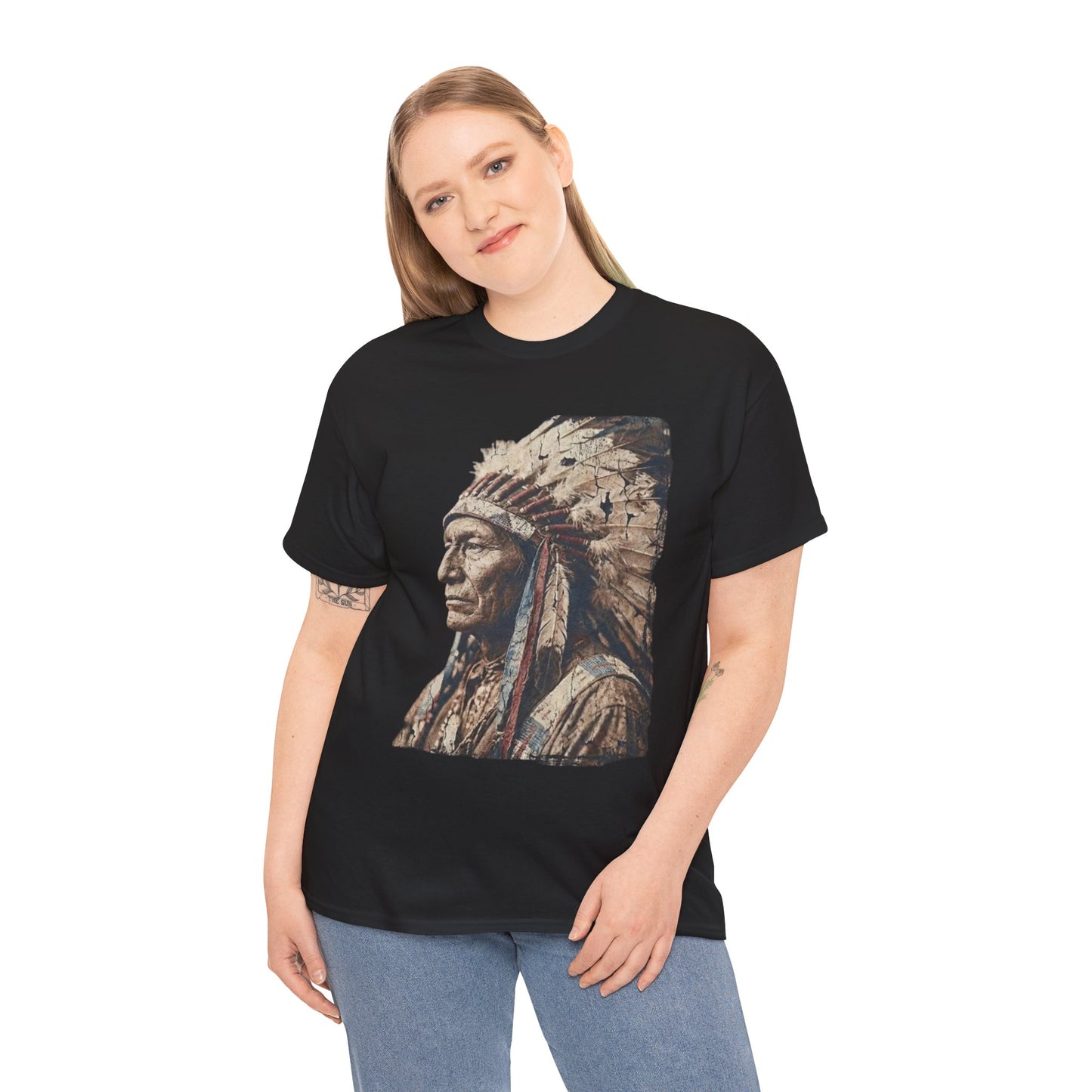 Native Chief Portrait T‑Shirt — Vintage Headdress Graphic Tee