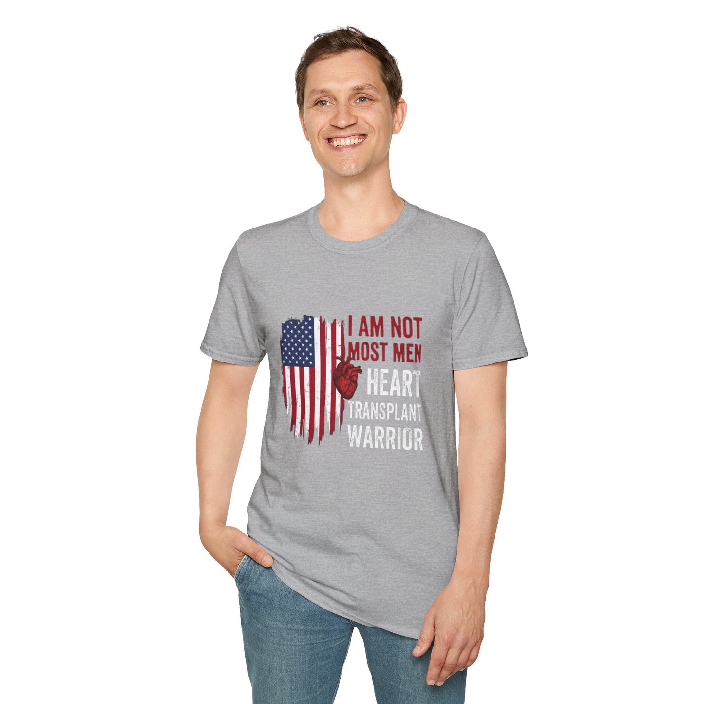 I Am Not Most Men, Heart Transplant Warrior, Heart American flag T-Shirt | Patriotic graphic tee