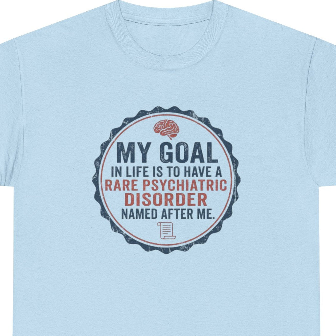 Light blue t-shirt with a graphic design on a white background